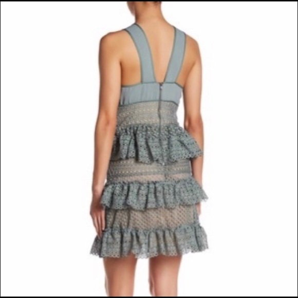 Corset Dress Sage Ruffle Crochet Lace Medium Semi Formal Cocktail Party Layered - Picture 2 of 12